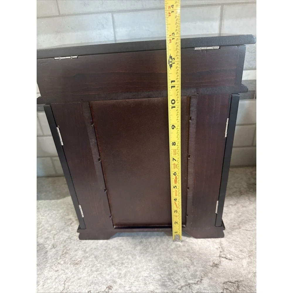 Vintage Mahogany Wood Jewelry Box Chest 4 Drawer Side Doors Mirror 13X10.5 In